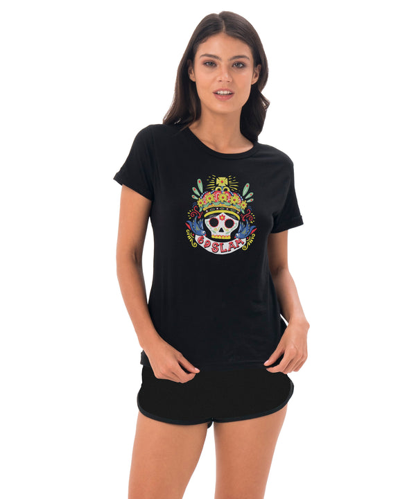 Damen-T-Shirt | KURZARM | CALAVERA KING | SCHWARZ