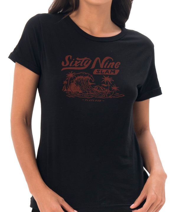 Damen T-Shirt | KURZARM | CRAZY WAVES | SCHWARZ