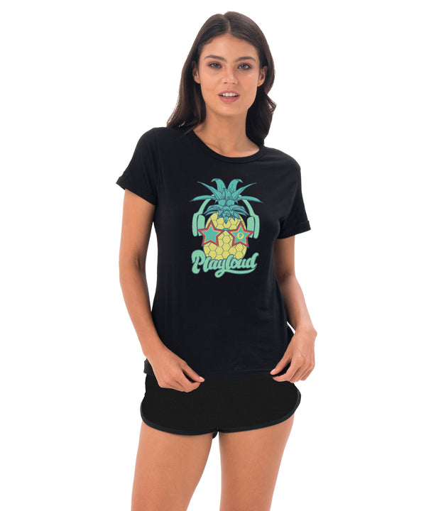 Damen-T-Shirt | KURZARM | HIPSTER PINE | SCHWARZ