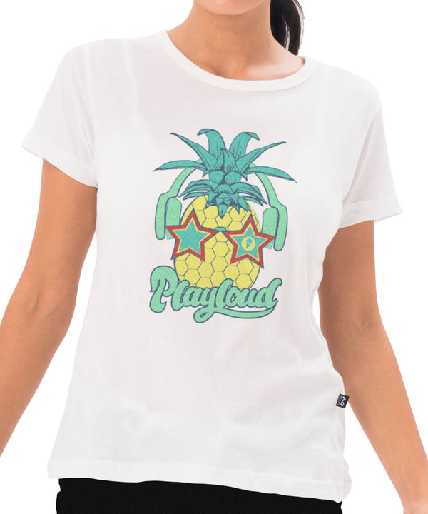 Damen T-Shirt | KURZARM | HIPSTER PINE | WEISS