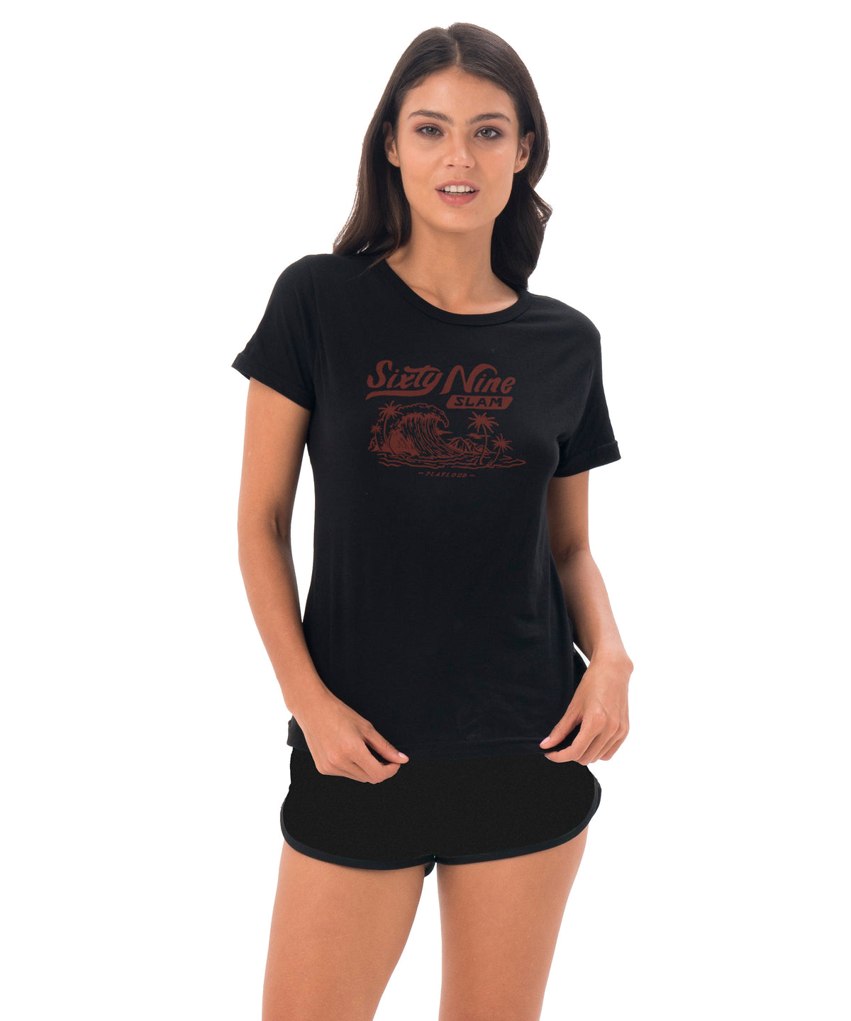 Damen T-Shirt | KURZARM | CRAZY WAVES | SCHWARZ