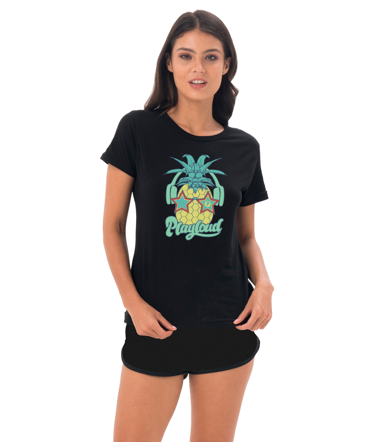Damen-T-Shirt | KURZARM | HIPSTER PINE | SCHWARZ