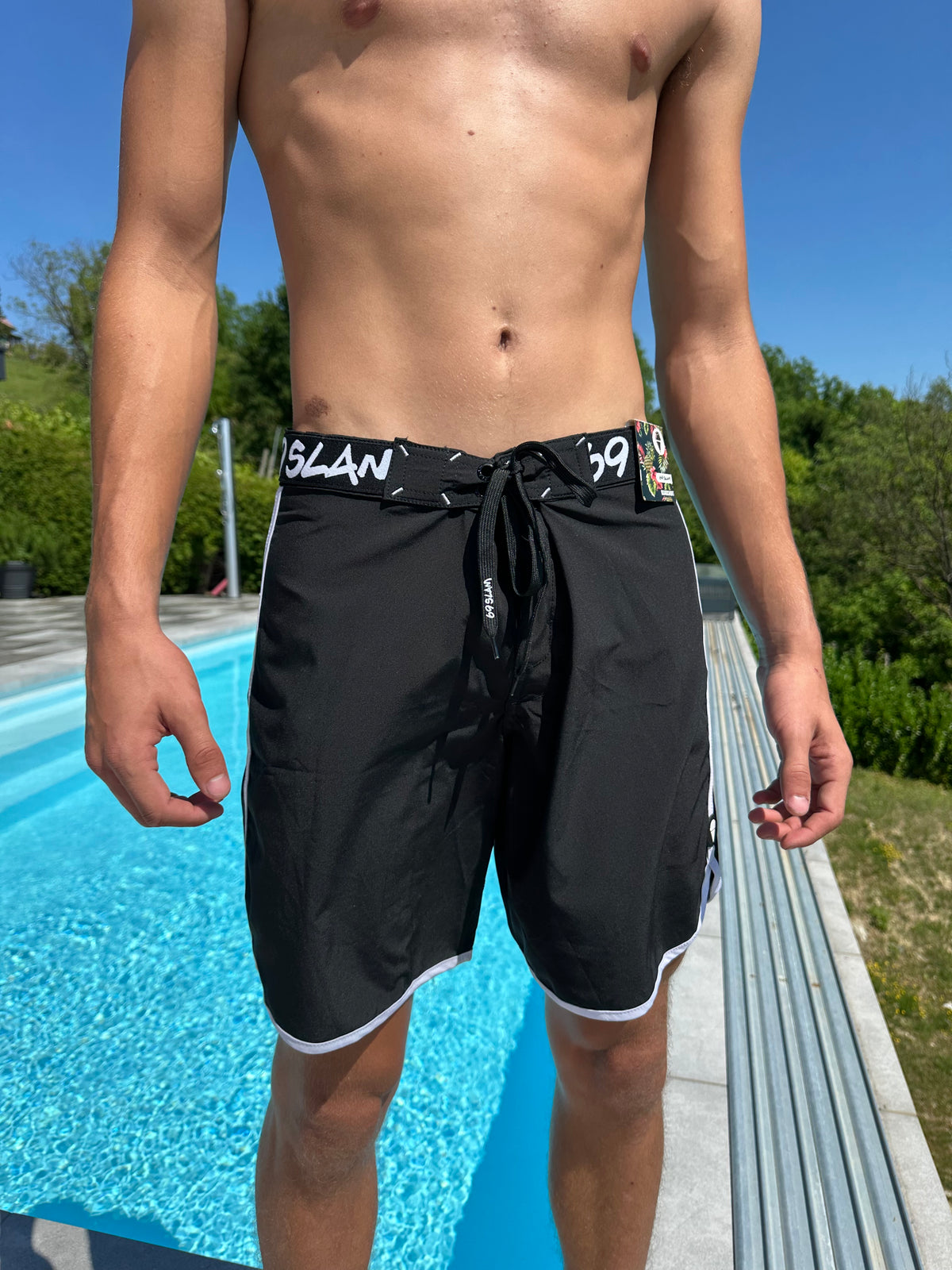 MOŠKE KOPALNE HLAČE | BOARDSHORT | 4 WAYS STRETCH | BLACK & WHITE