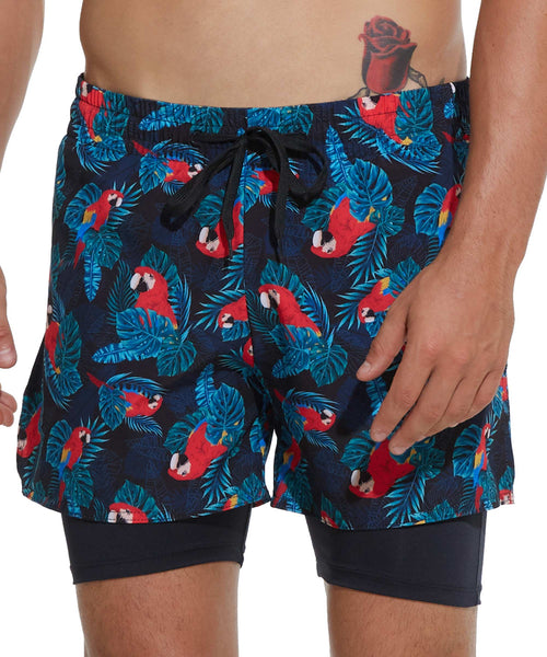 Herren Sportshorts 2 in 1 | TROPICAL PARROT