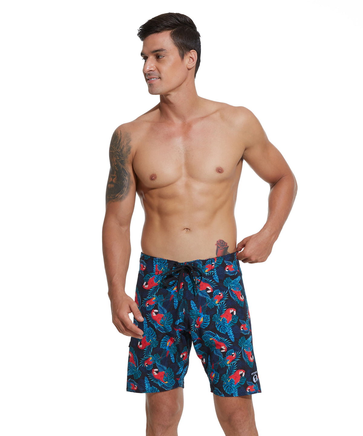 Herren Badeshorts | BOARDSHORT | 4-WEGE-STRETCH | TROPISCHE PAPAGEIEN