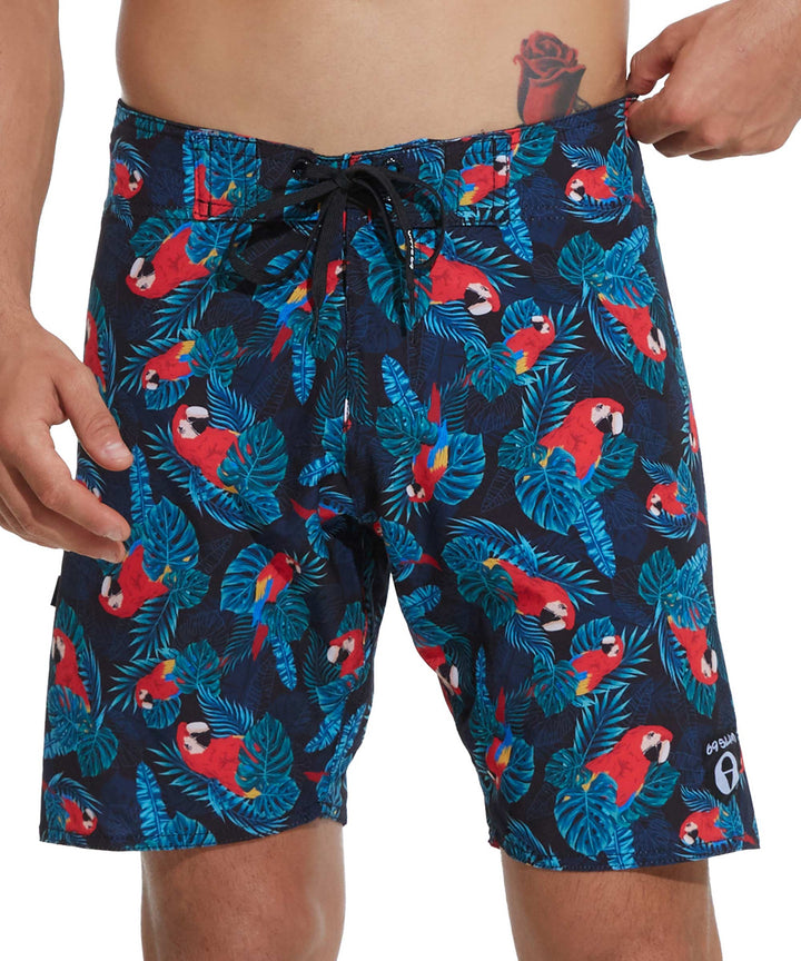 Men's Swimming Trunks | BOARDSHORT | 4 WAYS STRETCH | TROPICAL PARROTS